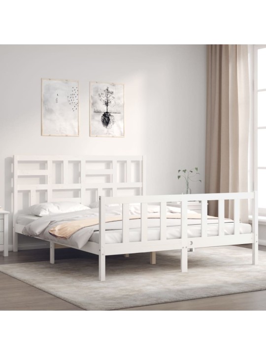 Gultas rāmis ar galvgali, King size izmērs, masīvkoks, balts