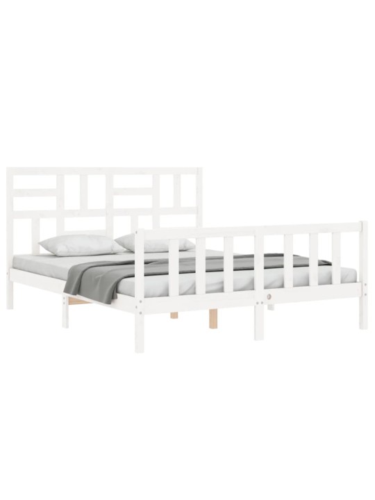 Gultas rāmis ar galvgali, King size izmērs, masīvkoks, balts