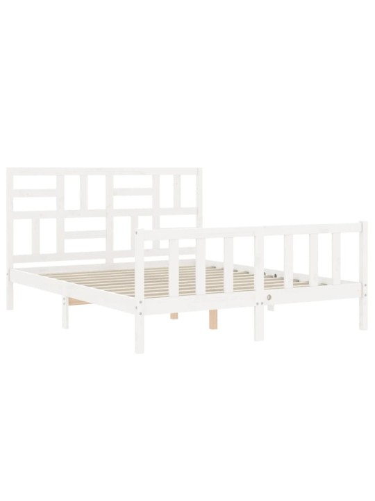 Gultas rāmis ar galvgali, King size izmērs, masīvkoks, balts