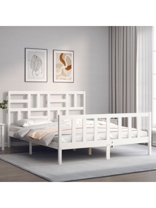 Gultas rāmis ar galvgali, King size izmērs, masīvkoks, balts