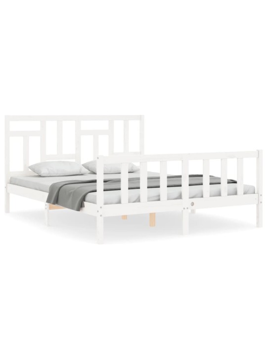Gultas rāmis ar galvgali, King size izmērs, masīvkoks, balts
