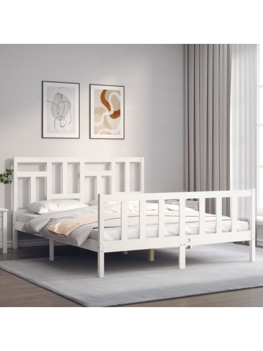 Gultas rāmis ar galvgali, King size izmērs, masīvkoks, balts