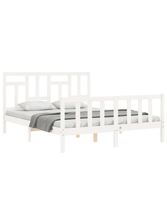 Gultas rāmis ar galvgali, King size izmērs, masīvkoks, balts