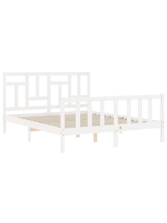 Gultas rāmis ar galvgali, King size izmērs, masīvkoks, balts