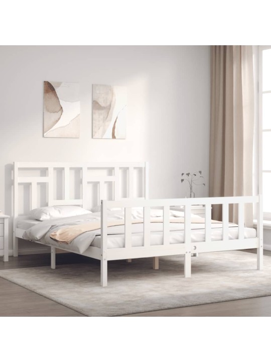 Gultas rāmis ar galvgali, King size izmērs, masīvkoks, balts