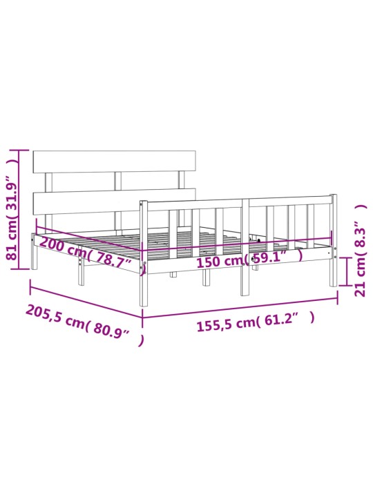 Gultas rāmis ar galvgali, King size izmērs, masīvkoks
