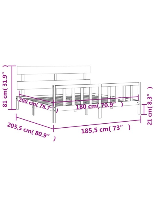 Gultas rāmis ar galvgali, Super King Size, masīvkoks