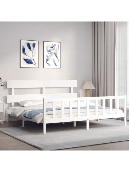 Gultas rāmis ar galvgali, Super King Size, masīvkoks, balts