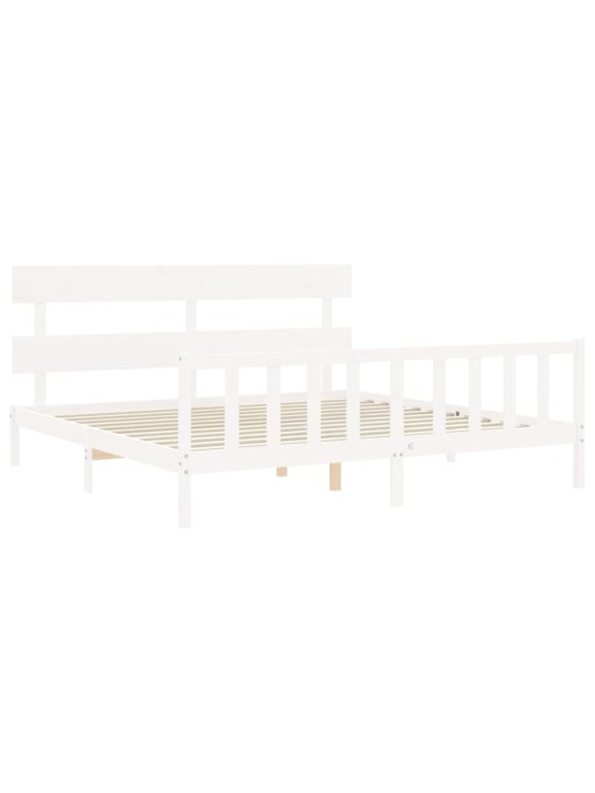 Gultas rāmis ar galvgali, Super King Size, masīvkoks, balts
