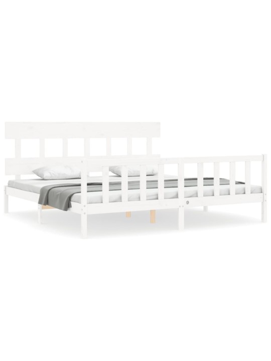 Gultas rāmis ar galvgali, Super King Size, masīvkoks, balts