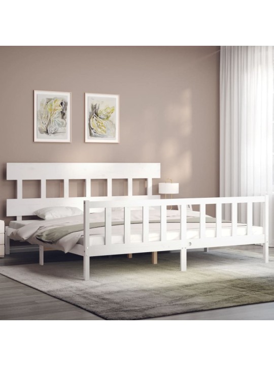 Gultas rāmis ar galvgali, Super King Size, masīvkoks, balts