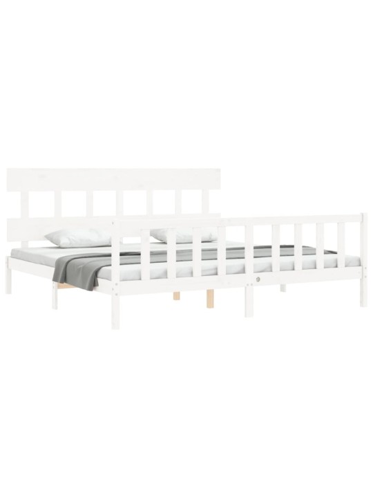 Gultas rāmis ar galvgali, Super King Size, masīvkoks, balts