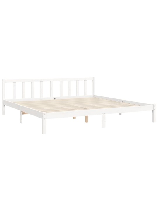 Gultas rāmis ar galvgali, Super King Size, masīvkoks, balts