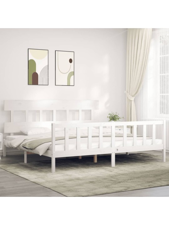 Gultas rāmis ar galvgali, Super King Size, masīvkoks, balts