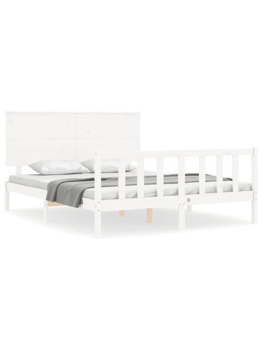 Gultas rāmis ar galvgali, king size izmērs, masīvkoks, balts