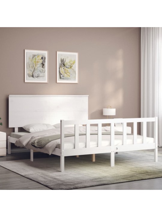 Gultas rāmis ar galvgali, king size izmērs, masīvkoks, balts