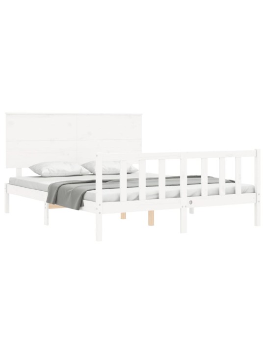Gultas rāmis ar galvgali, king size izmērs, masīvkoks, balts