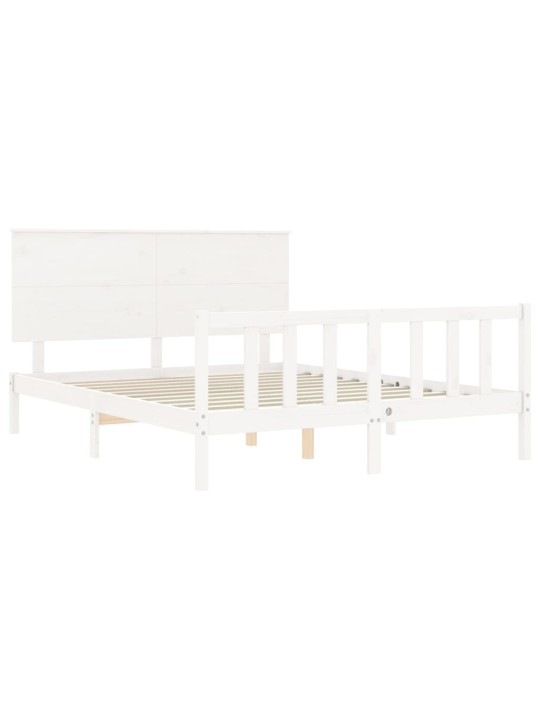 Gultas rāmis ar galvgali, king size izmērs, masīvkoks, balts