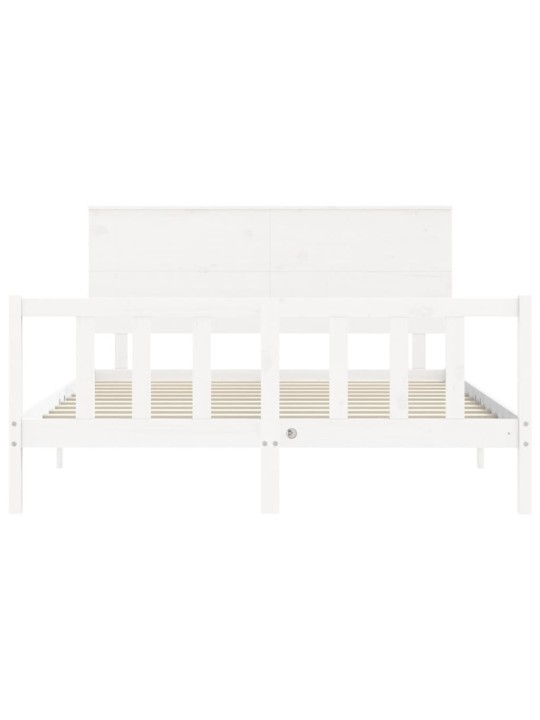 Gultas rāmis ar galvgali, king size izmērs, masīvkoks, balts