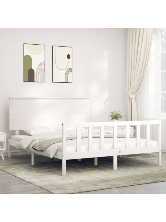 Gultas rāmis ar galvgali, king size izmērs, masīvkoks, balts