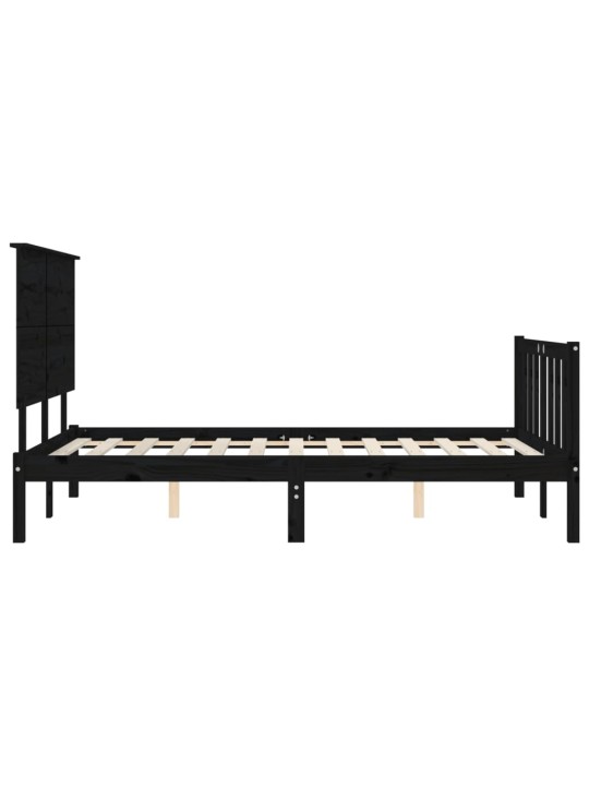 Gultas rāmis ar galvgali, melns, 200x200 cm, masīvkoks