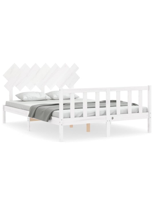 Gultas rāmis ar galvgali, King size izmērs, masīvkoks, balts