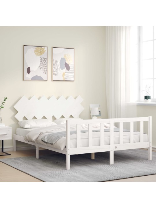 Gultas rāmis ar galvgali, King size izmērs, masīvkoks, balts