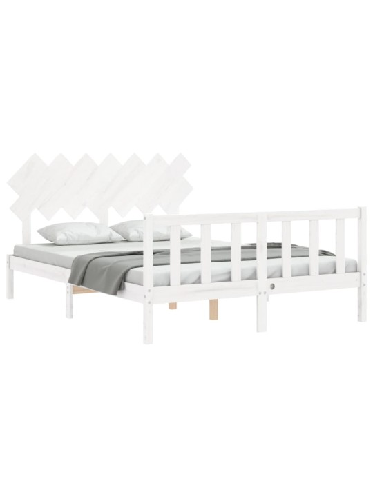 Gultas rāmis ar galvgali, King size izmērs, masīvkoks, balts