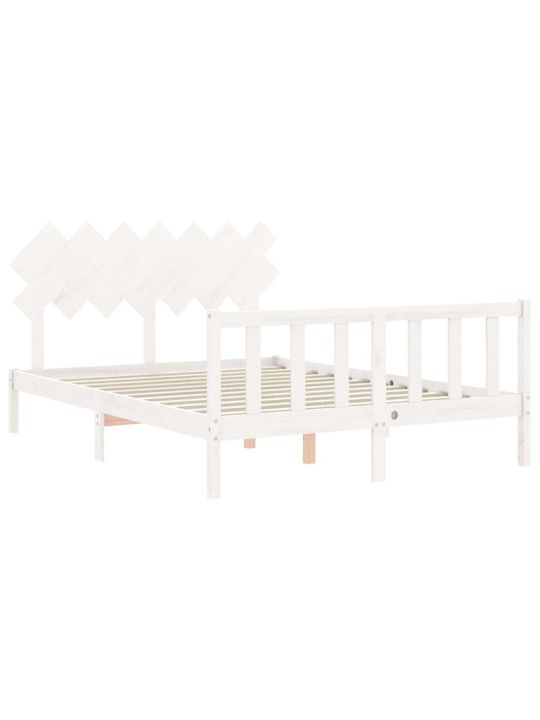 Gultas rāmis ar galvgali, King size izmērs, masīvkoks, balts