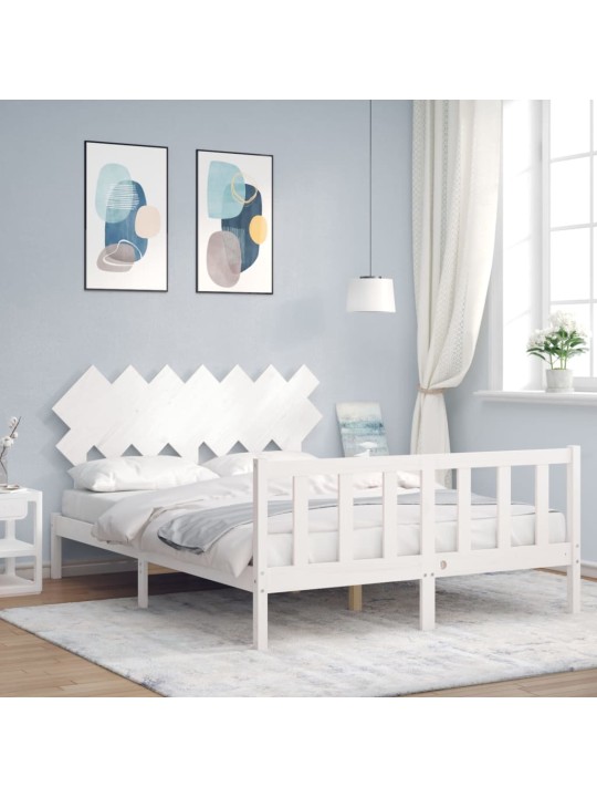 Gultas rāmis ar galvgali, King size izmērs, masīvkoks, balts