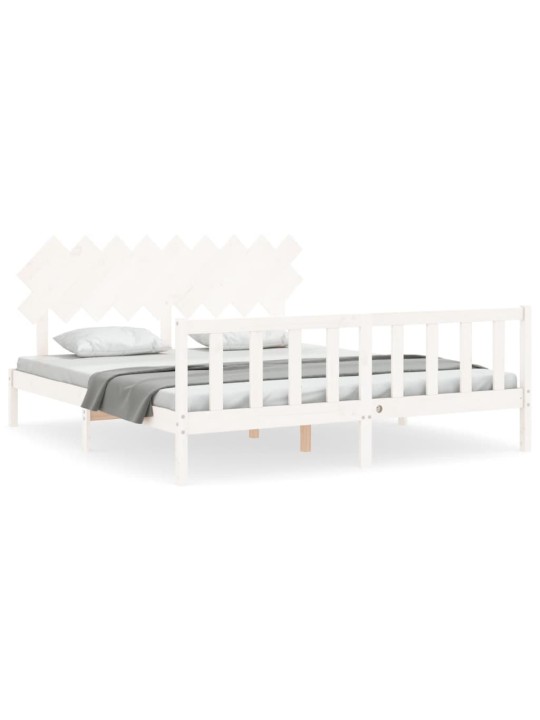 Gultas rāmis ar galvgali, Super King Size, masīvkoks, balts