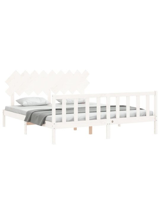Gultas rāmis ar galvgali, Super King Size, masīvkoks, balts