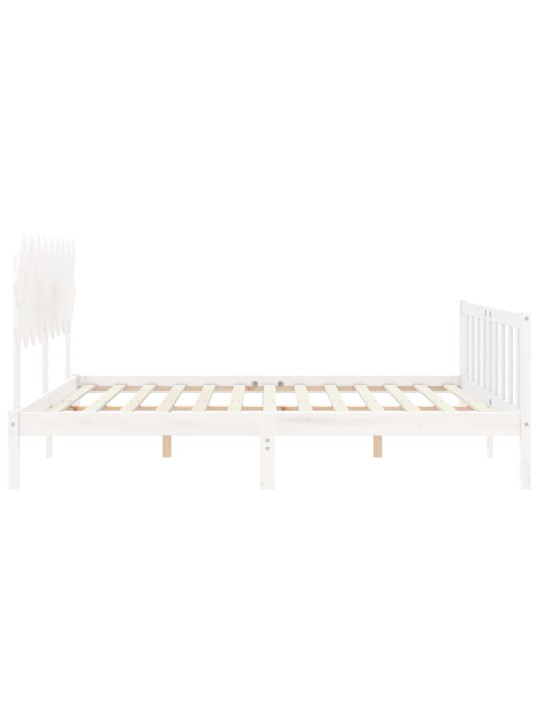 Gultas rāmis ar galvgali, Super King Size, masīvkoks, balts