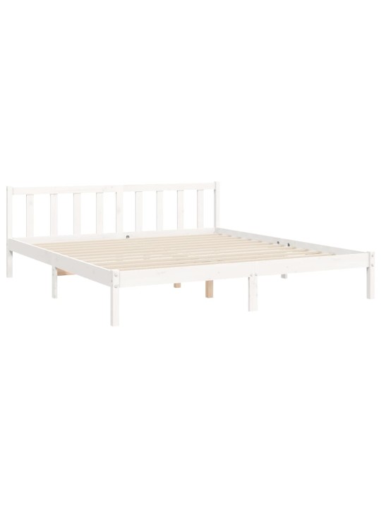 Gultas rāmis ar galvgali, Super King Size, masīvkoks, balts