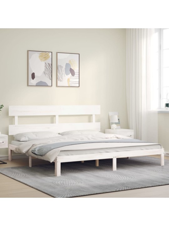 Gultas rāmis ar galvgali, Super King Size, masīvkoks, balts