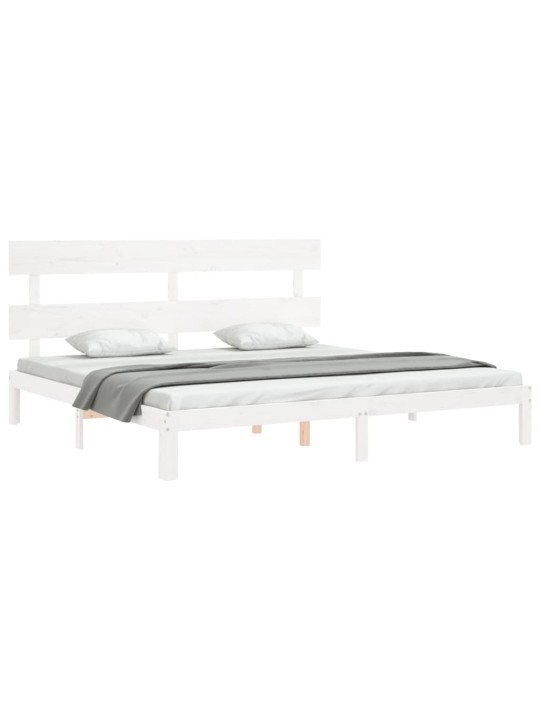Gultas rāmis ar galvgali, Super King Size, masīvkoks, balts