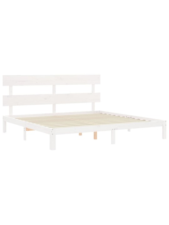 Gultas rāmis ar galvgali, Super King Size, masīvkoks, balts