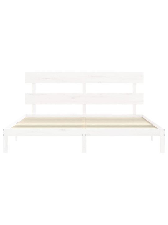 Gultas rāmis ar galvgali, Super King Size, masīvkoks, balts