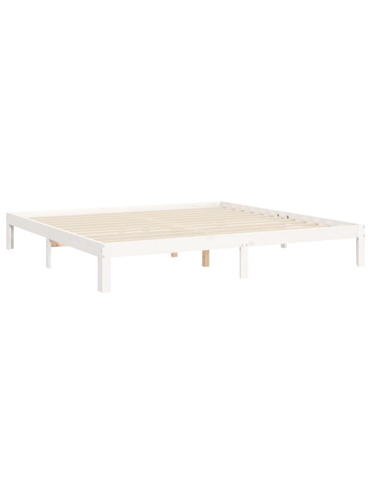 Gultas rāmis ar galvgali, Super King Size, masīvkoks, balts