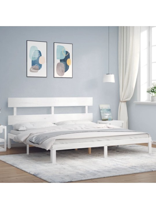Gultas rāmis ar galvgali, Super King Size, masīvkoks, balts