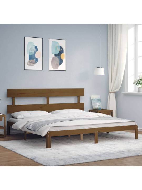 Gultas rāmis ar galvgali, medus brūns, 200x200 cm, masīvkoks