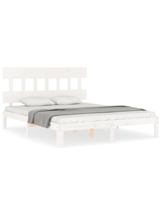 Gultas rāmis ar galvgali, King size izmērs, masīvkoks, balts