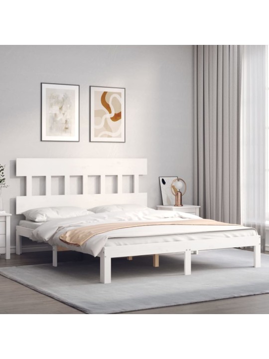 Gultas rāmis ar galvgali, King size izmērs, masīvkoks, balts