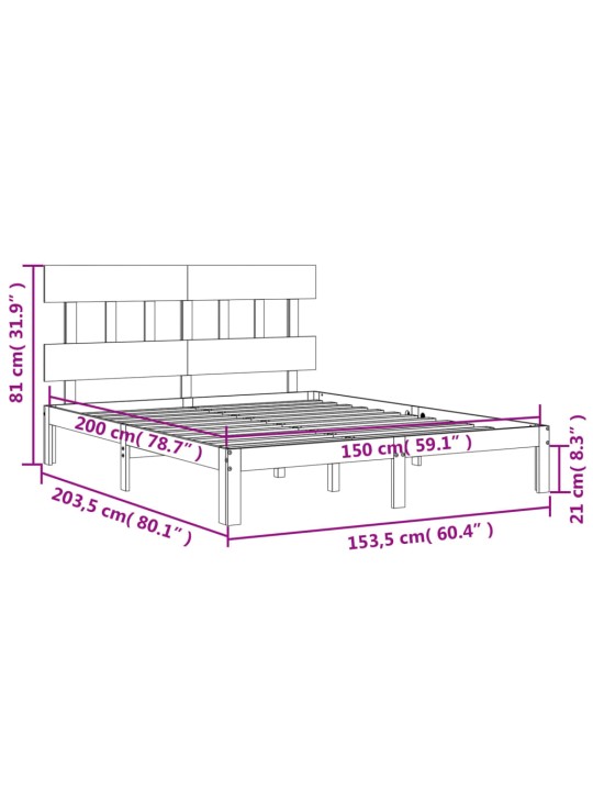 Gultas rāmis ar galvgali, King size izmērs, masīvkoks, balts