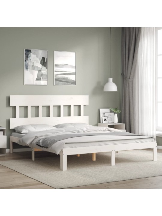 Gultas rāmis ar galvgali, King size izmērs, masīvkoks, balts