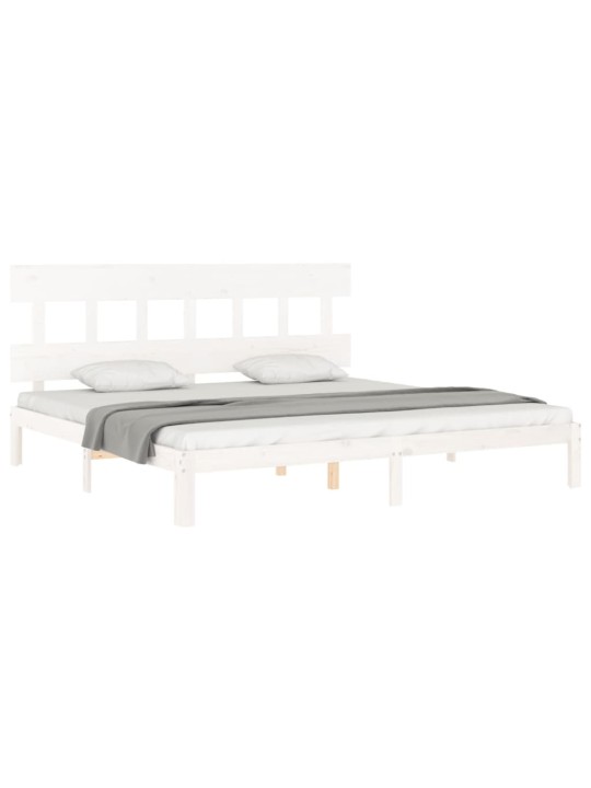 Gultas rāmis ar galvgali, Super King Size, masīvkoks, balts