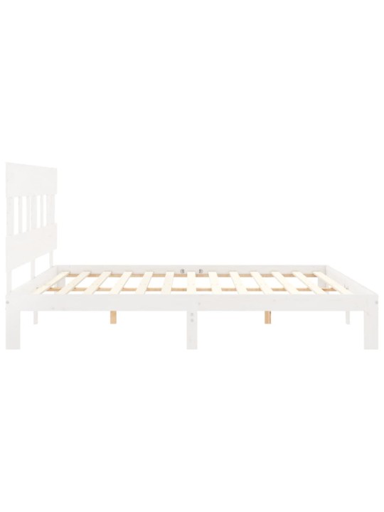 Gultas rāmis ar galvgali, Super King Size, masīvkoks, balts