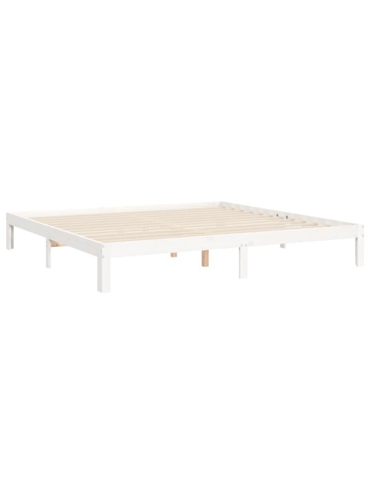 Gultas rāmis ar galvgali, Super King Size, masīvkoks, balts
