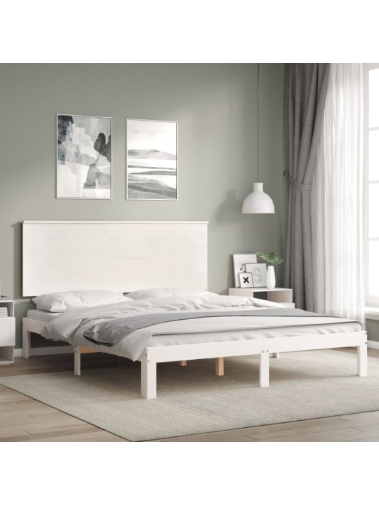 Gultas rāmis ar galvgali, King size izmērs, masīvkoks, balts