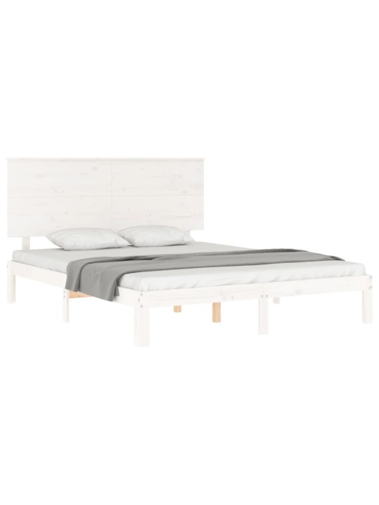 Gultas rāmis ar galvgali, King size izmērs, masīvkoks, balts